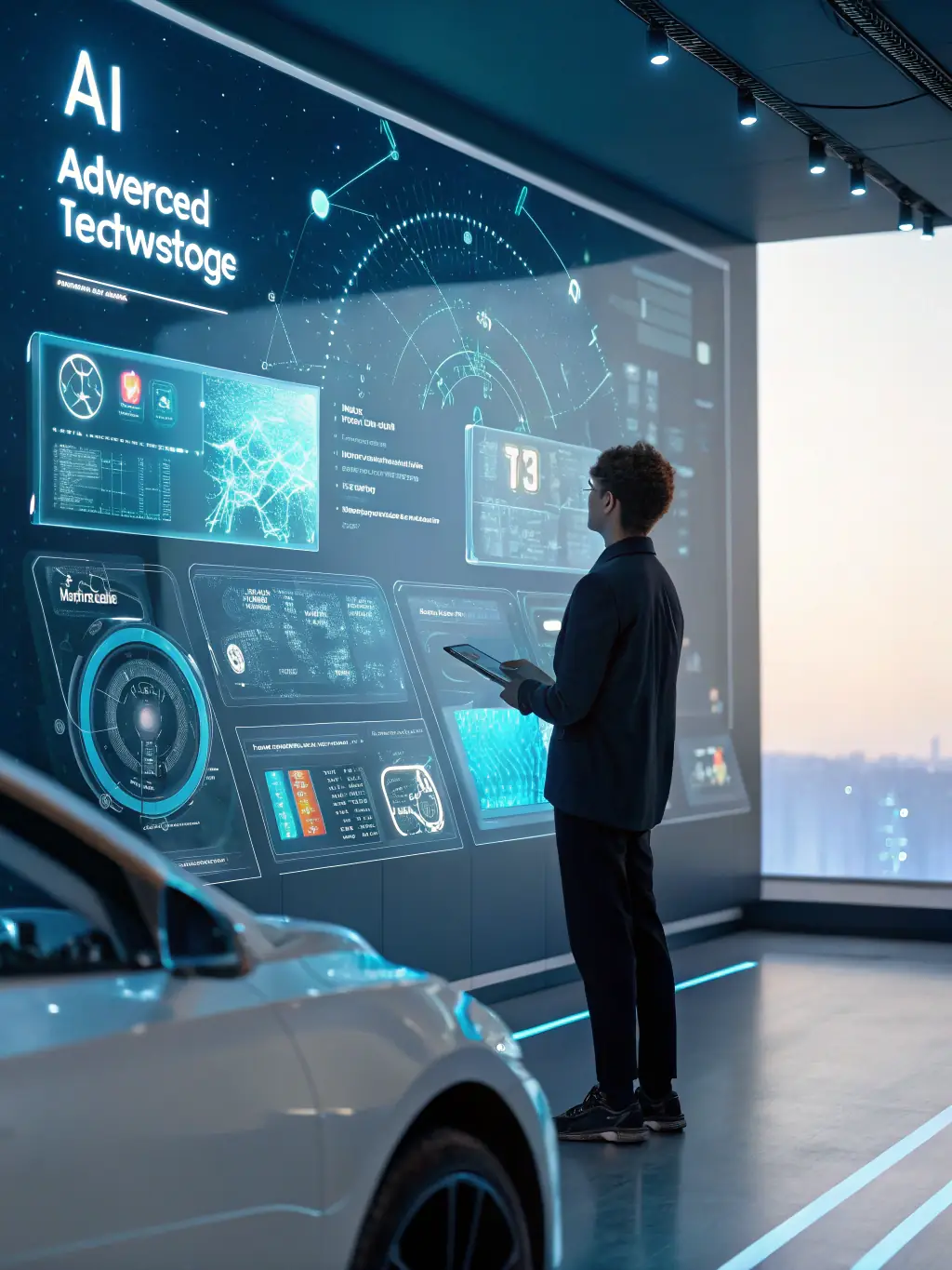 A futuristic interface displaying real-time advertising campaign analytics, showcasing the ability to monitor and adjust strategies on the fly.