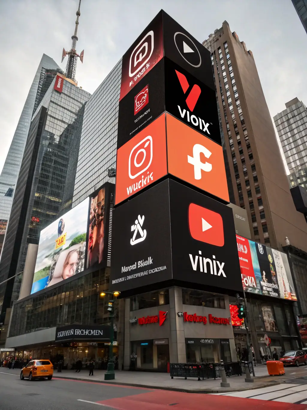 A visually appealing graphic representing a multi-channel advertising campaign, showcasing the integration of various platforms and touchpoints.