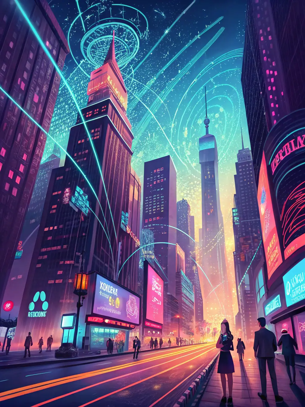 A visual representation of data points converging to form a cohesive advertising strategy, symbolizing the integration of various data sources.