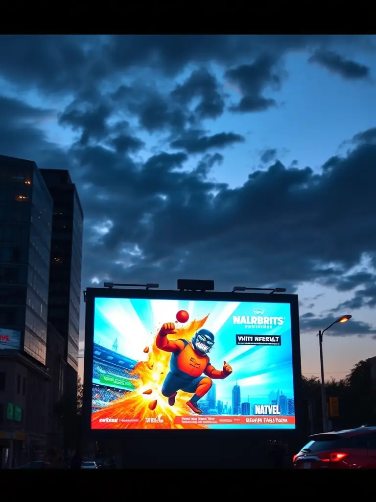 A visually striking image of a digital billboard displaying a dynamic advertisement, showcasing Helioforge's ability to create engaging and impactful campaigns in urban environments.